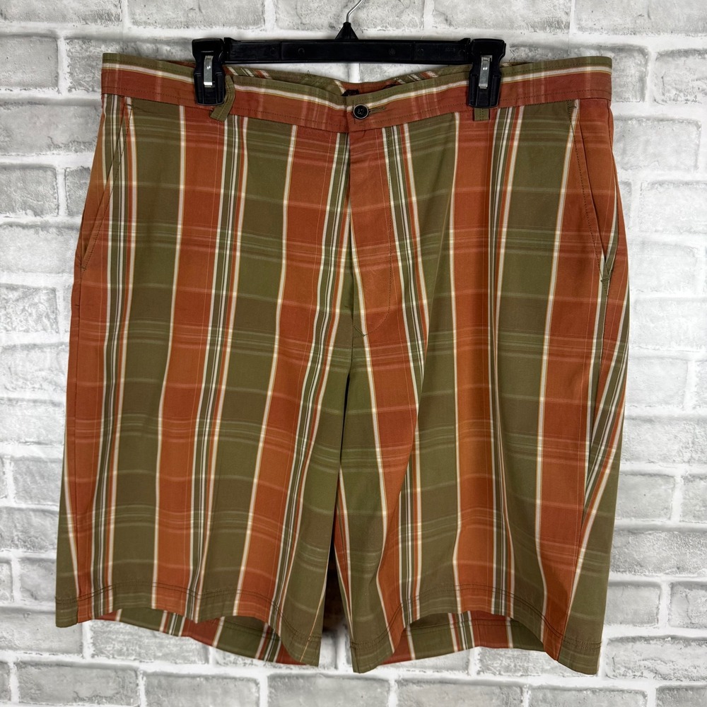 Tommy Bahama Golf Mens 38 x 10" Silk Cotton Plaid Shorts Orange Green Flat Front